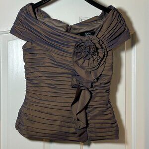Vintage Tadashi Shoji Metallic Brown/Purple Ruched Off Shoulder Top Size 4
